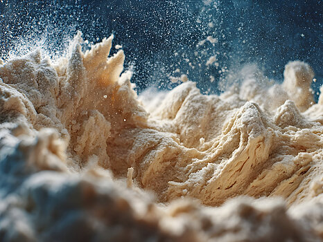 Image d’un mélange de type boulangerie avec de la farine et d’autres ingrédients, illustrant l’étape de préparation avant pétrissage