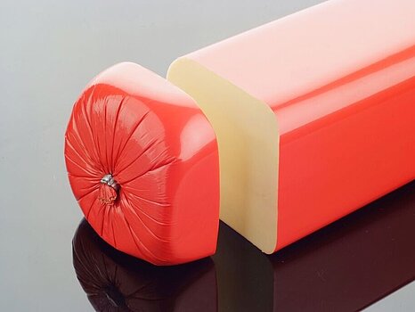 Illustration 3D d'un boyau de fromage coupé sur un bord